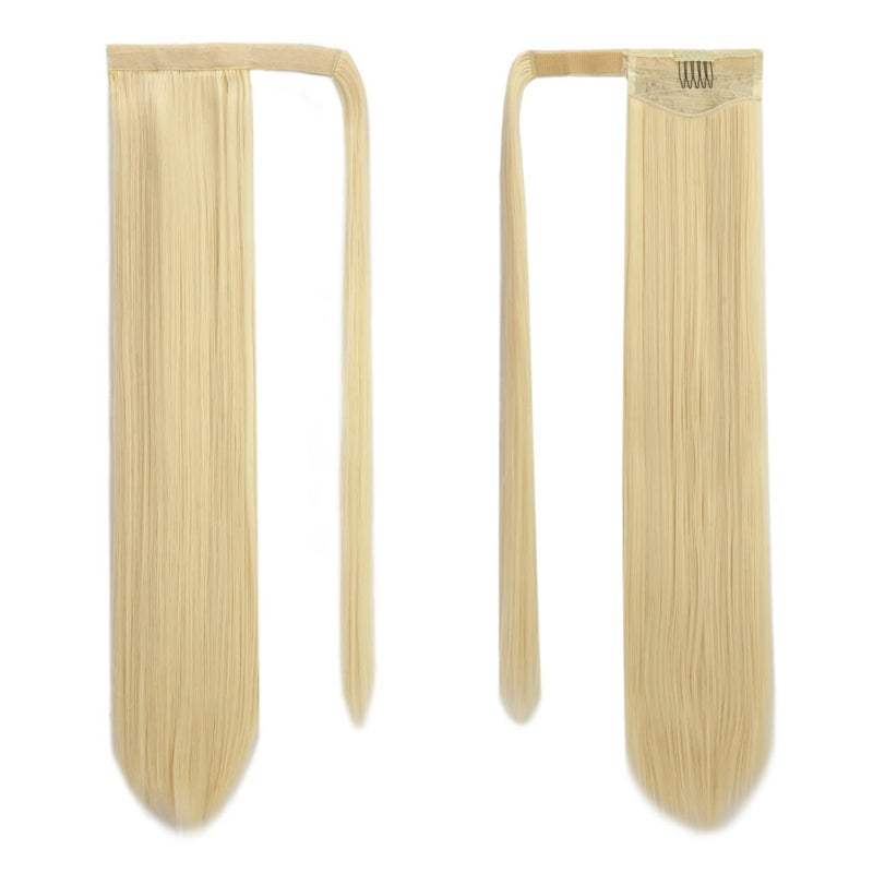 BARSDAR Bleach Blonde Straight Ponytail Extension - 26 Inch Long Straight Wrap Around Ponytail for Women, Clip in Ponytails Hair Extensions Synthetic Blonde Pony Tails Hairpieces Daily - Image 2
